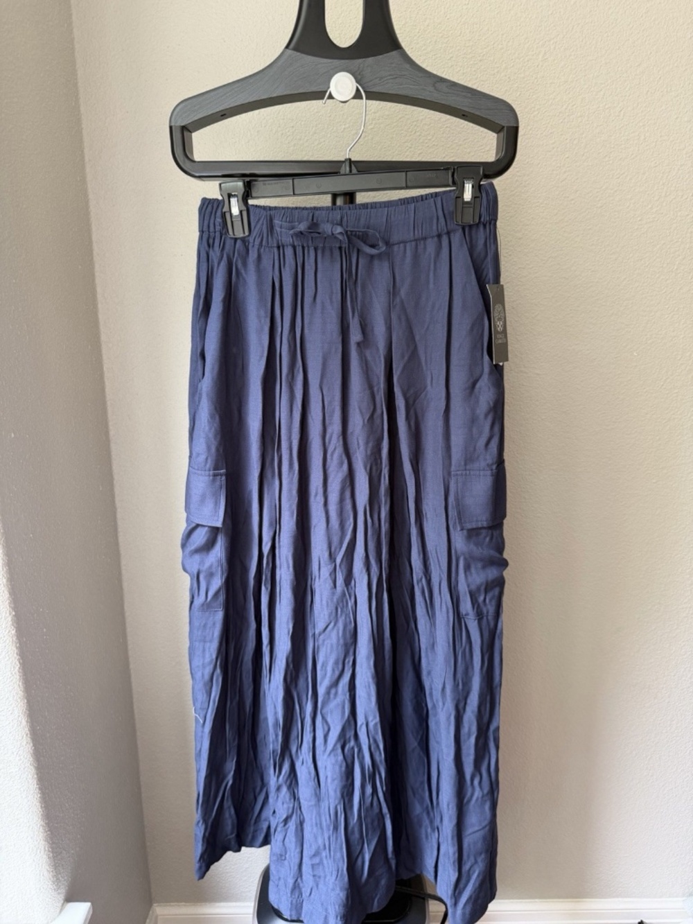 Vince Camuto Women’s Blue Solid Wide-Leg Skirt Drawstring Pockets S